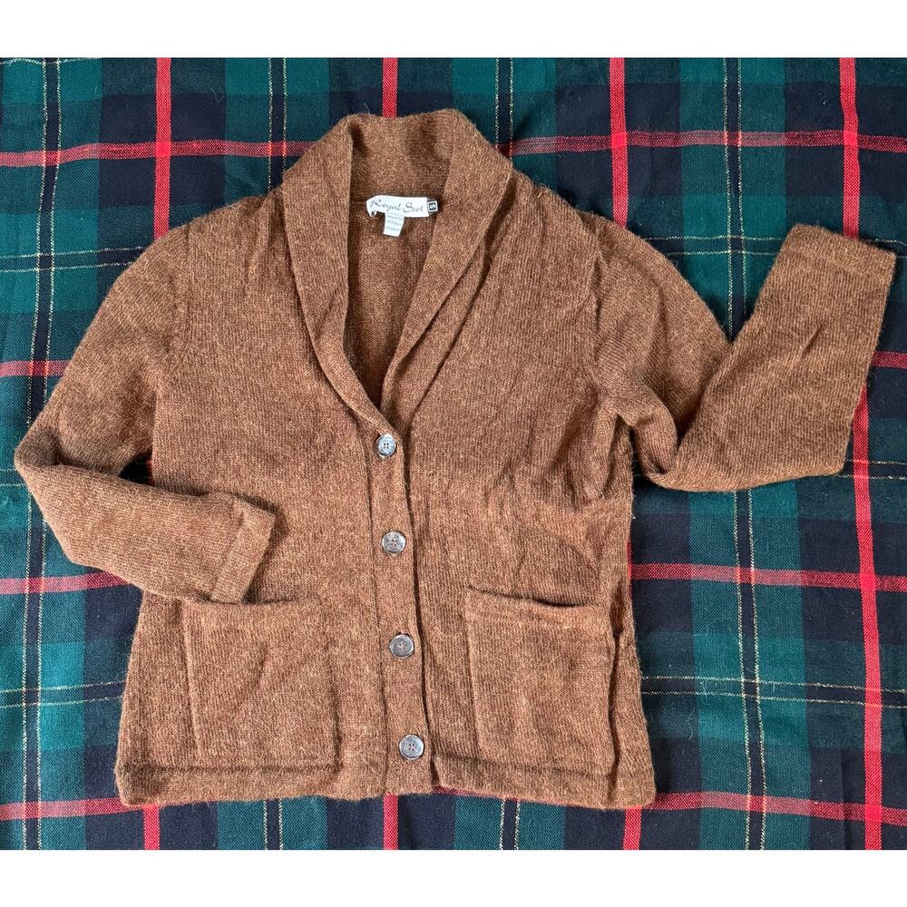 Royal Scot S Alpaca Blend Heather Brown Shawl Collar Cardigan Sweater w/ Pockets